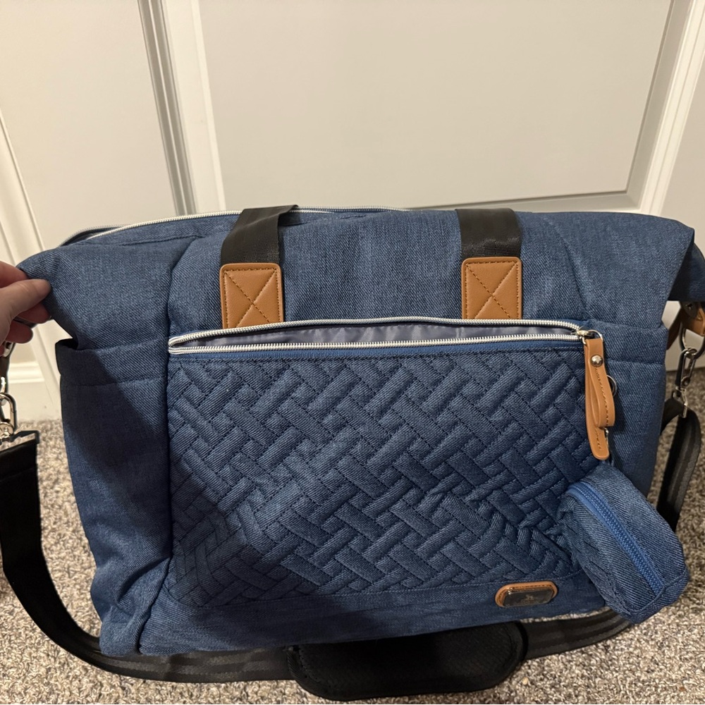 Blue and Tan Men's Bag